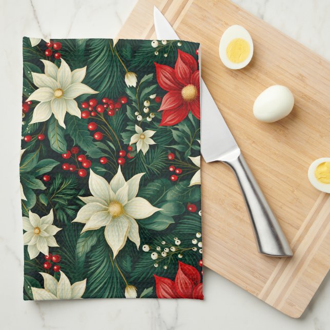 Linge De Cuisine Floral Motif de Noël (Quart Plié)