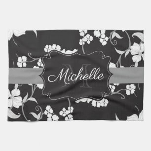 Linge De Cuisine Floral noir et blanc