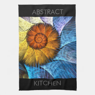 Linge De Cuisine Floral Orange Bleu Jaune Art Abstrait