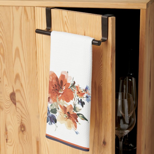 Linge De Cuisine Floral orange et bleu (Pliage en tiers)