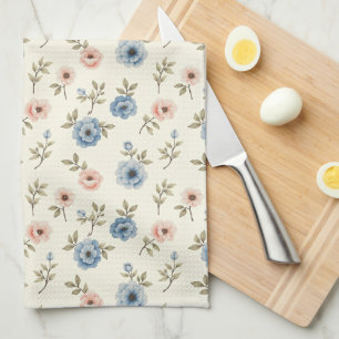 Linge De Cuisine Floral rose et bleu doux