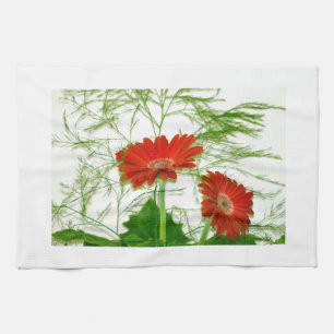 Linge De Cuisine Floral rouge