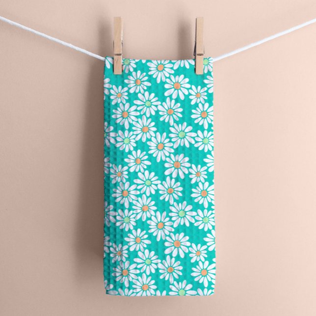 Linge De Cuisine Flore de marais rétro sur vert Turquoise (Créateur téléchargé)