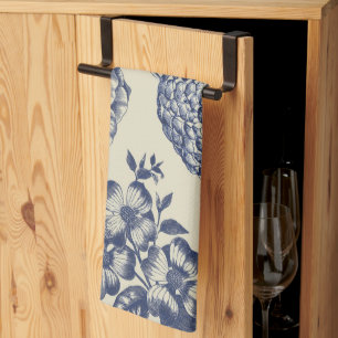 Linge De Cuisine Flore d'impression florale de fleurs bleues antiqu