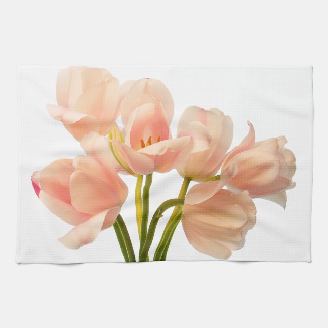Linge De Cuisine Flore rose Tulip Peach Tulips Blanc Floral Fleur (Horizontal)