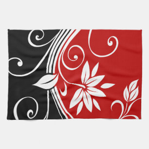 Linge De Cuisine Flore rouge blanc et noire