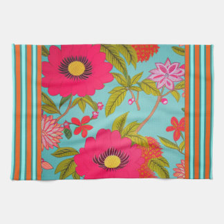 Linge De Cuisine Flore tropicale rose avec garniture orange Turquoi