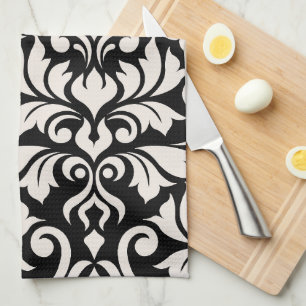 Linge De Cuisine Flourissant Damask Art I Cream sur Black