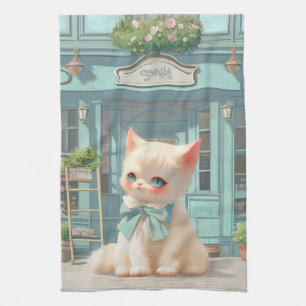 Linge De Cuisine Fluffy Kitten avec Blue Bow à la pâtisserie