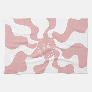 Linge De Cuisine Fonte de sourire en rose et blanc