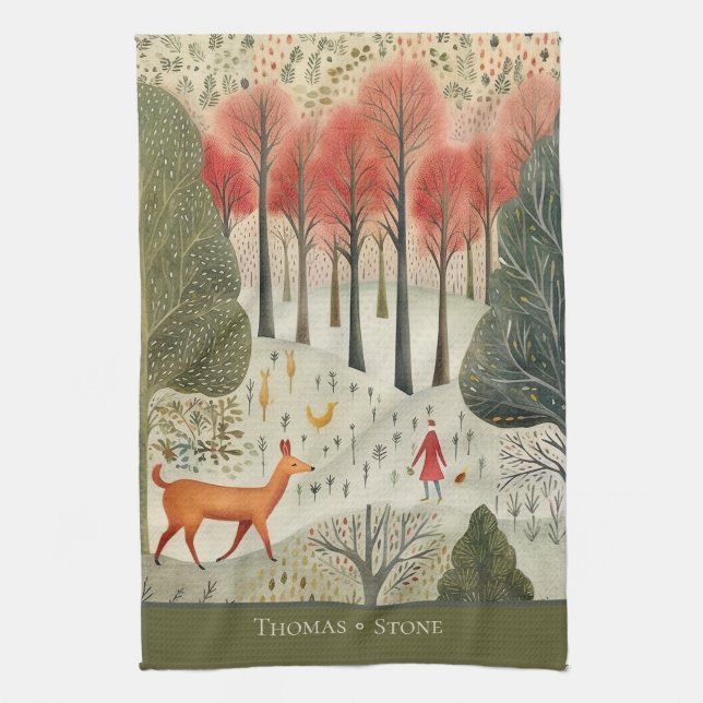 Linge De Cuisine Forêt de Noël scandinave avec rennes (Vertical)