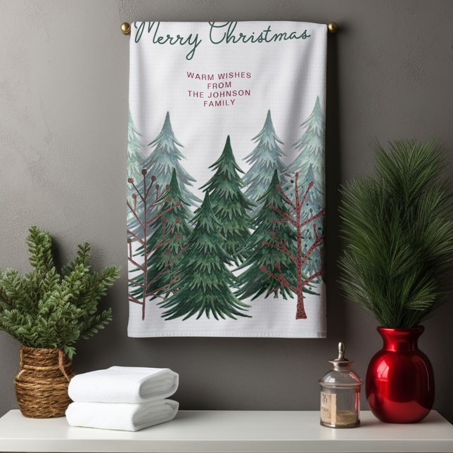 Linge De Cuisine Forêt rustique de pins de Noël (Rustic Christmas Pine Tree Forest Kitchen Towel)