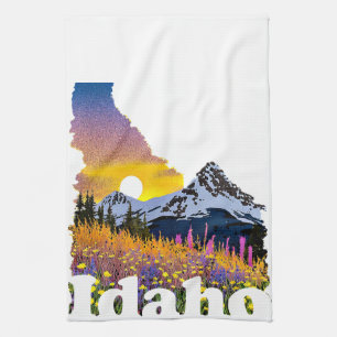 Linge De Cuisine Forme de l'Idaho avec montagne et fleurs sauvages