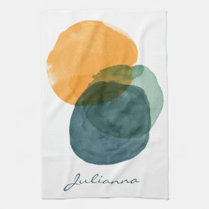 Linge De Cuisine Formes d'aquarelle Abstraites Bleu Turquoise Perso