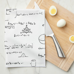 Linge De Cuisine Formes de maths manuscrites en noir blanc équation