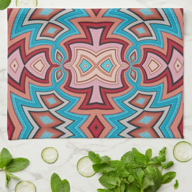 Linge De Cuisine Formes d'inspiration Turquoise Multi Southwest (Plié)