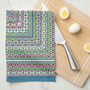 Linge De Cuisine Foulard ornemental ethnique carré bleu et vert