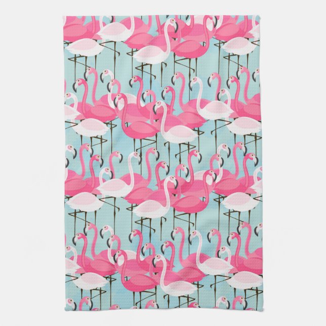 Linge De Cuisine Foule rose et blanche des Flamants roses (Vertical)