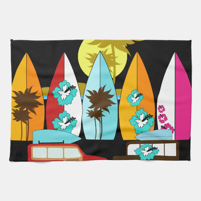 Linge De Cuisine Fourgons surfants sans valeur de hippie de surfer (Horizontal)