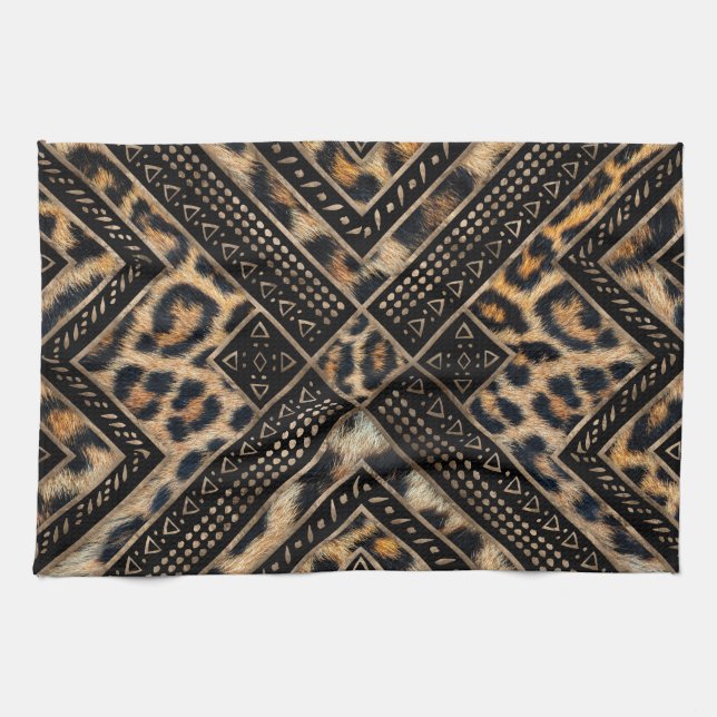Linge De Cuisine Fourrure de leopart avec déco africaine #1 (Horizontal)