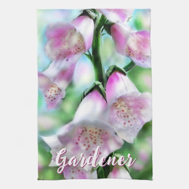 Linge De Cuisine Foxglove Flowers Floral Pink Garden Personalized (Vertical)