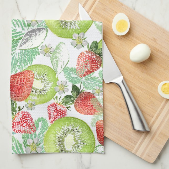 Linge De Cuisine Fraise et kiwi. (Quart Plié)