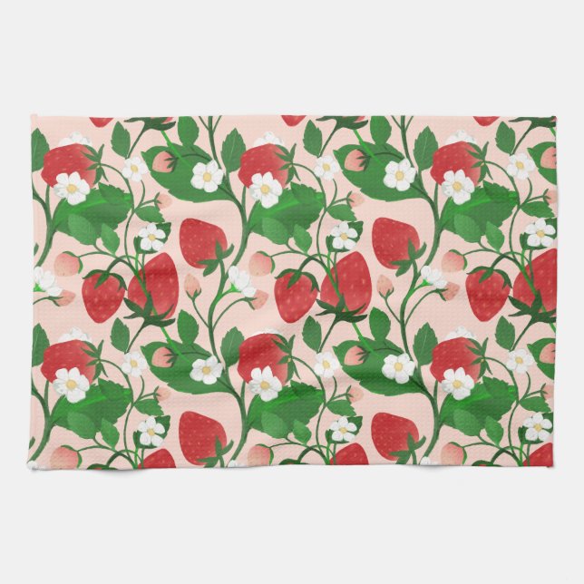 Linge De Cuisine Fraises et fleurs sucrées (Horizontal)