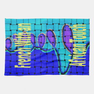 Linge De Cuisine Français Bleu Africain Tissé Abstrait violet forme