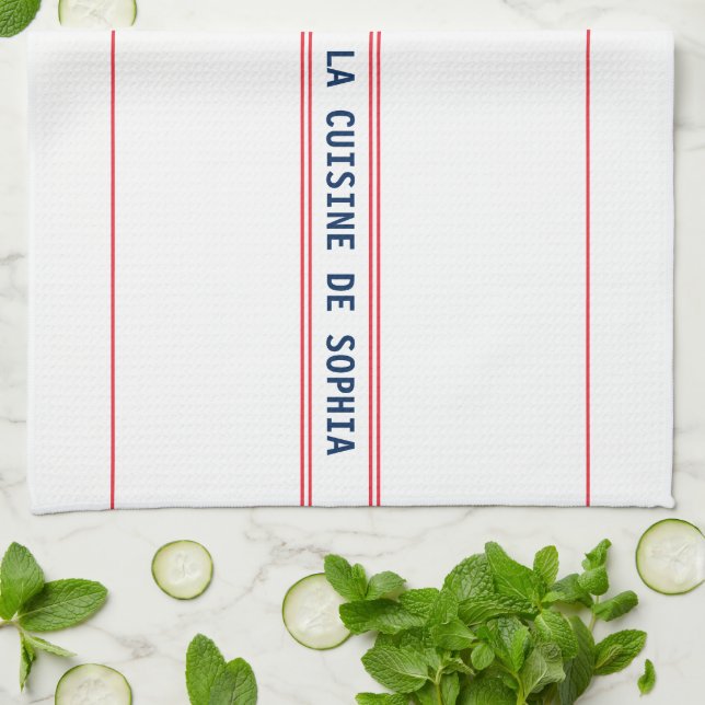 Linge De Cuisine Français Blue La Cuisine Nom & Rouge rayé (Plié)