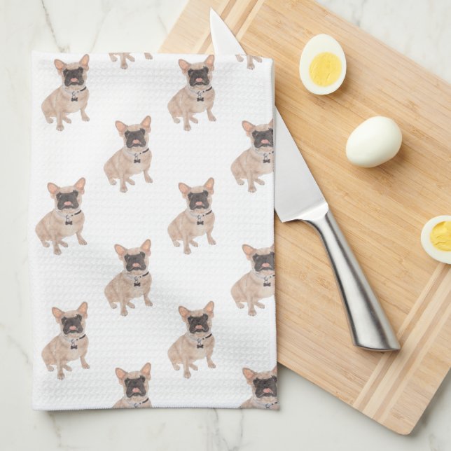 Linge De Cuisine Français Bulldog (Masqué) (Quart Plié)