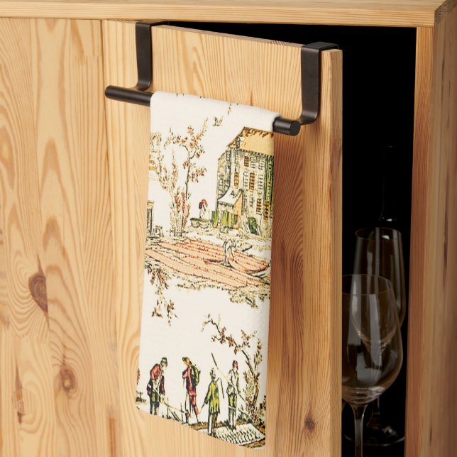 Linge De Cuisine Français Creme Toile Chinoiserie Style Rustique (Pliage en tiers)