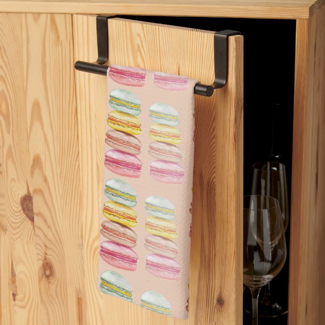 Linge De Cuisine Français Macarons aquarelle peinte à la main (Pliage en tiers)