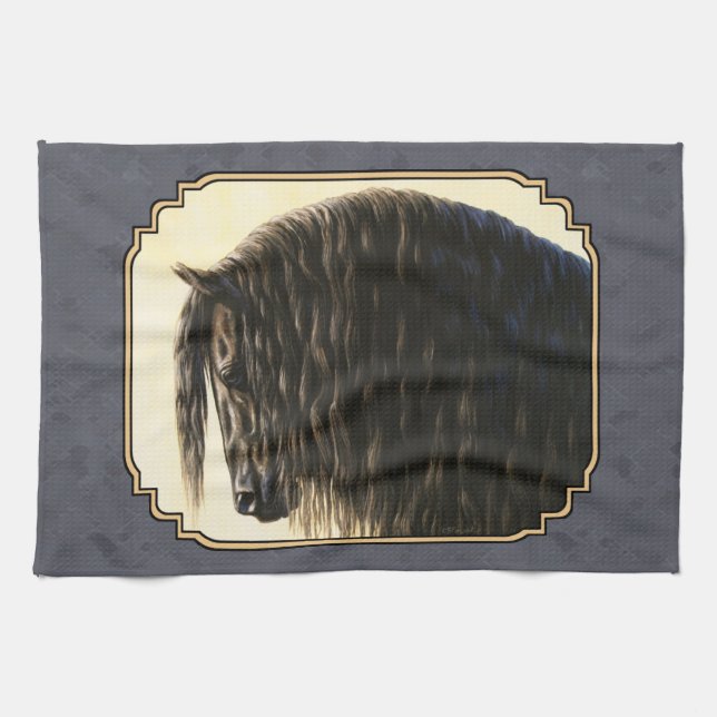 Linge De Cuisine Friesian Horse Dark Slate Grey (Horizontal)