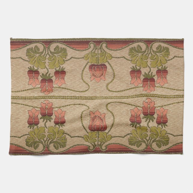 Linge De Cuisine frise à fleurs rouges victoriennes (Horizontal)