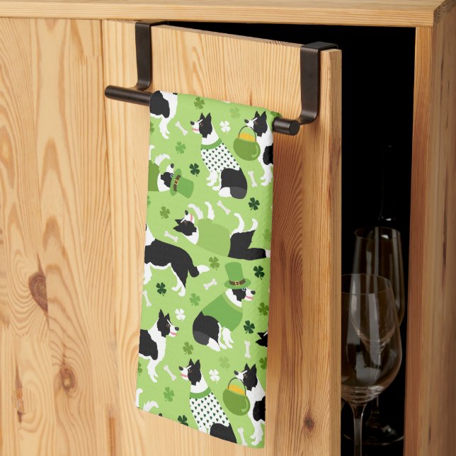 Linge De Cuisine Frontale de la Saint Patrick Collie Motif (Pliage en tiers)