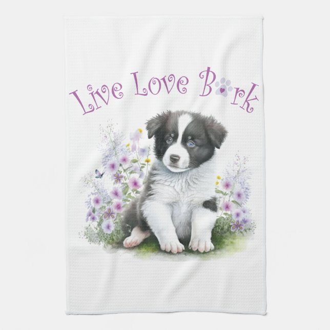 Linge De Cuisine Frontière Collie Chien Maman Floral (Vertical)