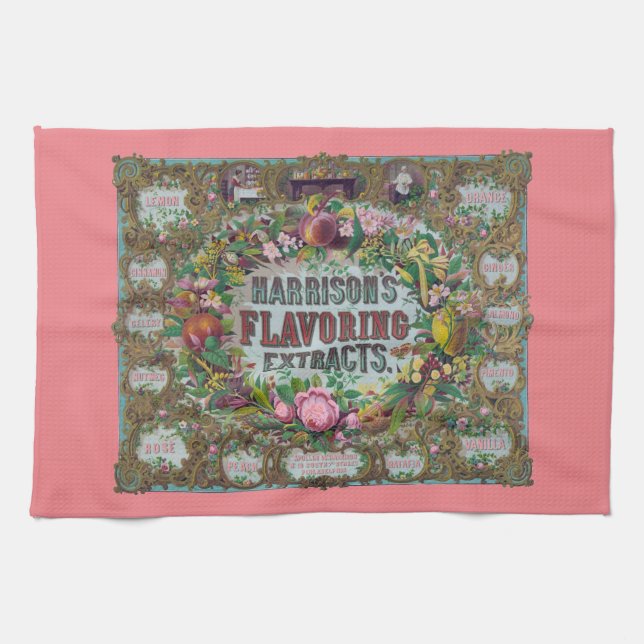 Linge De Cuisine Fruit à fleurs victorienne cuisson pêche rose vint (Horizontal)