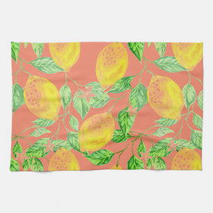 Linge De Cuisine Fruit citron motif jaune et pêche rose