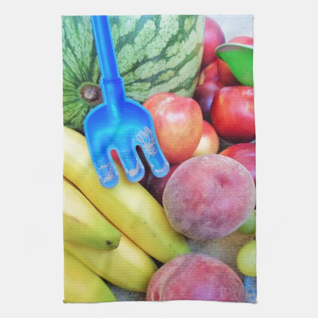 Linge De Cuisine Fruits d'été, Nourriture, Melon, Raisins, Pêches,  (Vertical)