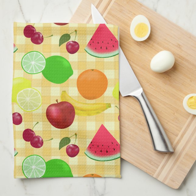 Linge De Cuisine Fruits Fruits Jaune En vichy Chèques mignons (Quart Plié)