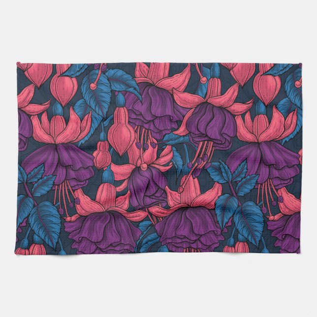 Linge De Cuisine Fuchsia en bleu et violet (Horizontal)