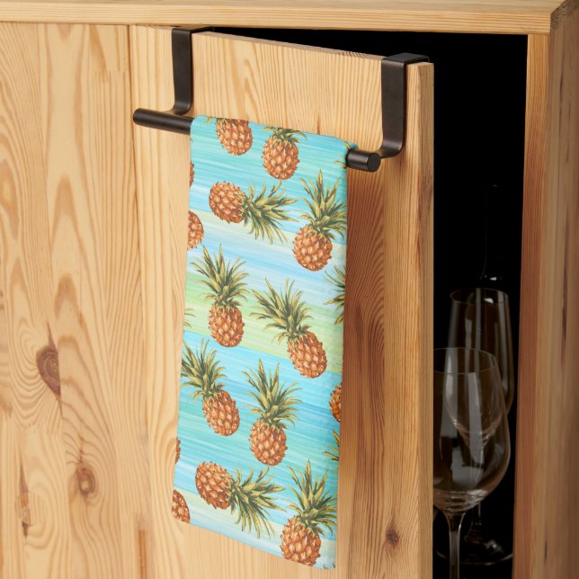 Linge De Cuisine Fun Ananas Fruit Motif Aquarelle Art Stripes (Pliage en tiers)