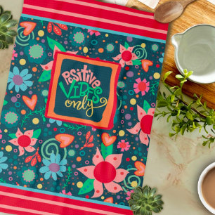 Linge De Cuisine Fun Chic Floral Moderne Vibes Positives Seulement 
