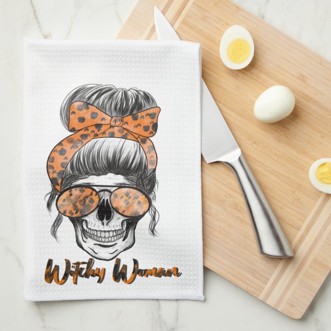 Linge De Cuisine Fun Cute femmes cuisine Orange Black Halloween (Quart Plié)