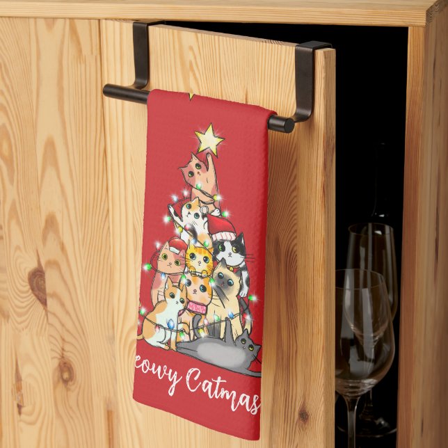 Linge De Cuisine Fun Meowa Catmas Chats Noël Arbre Personnalisé (Pliage en tiers)