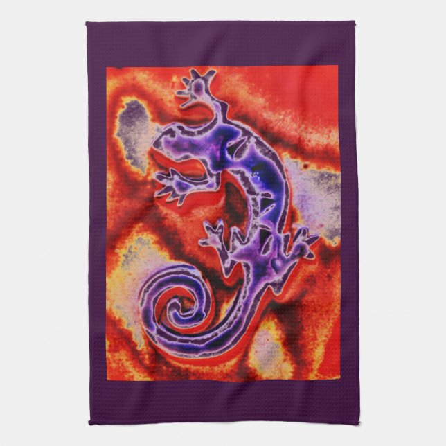 Linge De Cuisine Funky bleu violet orange Lizard Gecko Sud-Ouest (Vertical)