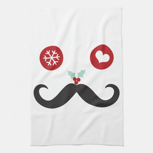 Linge De Cuisine Funky Moustache Face Feu de neige Noël (Vertical)