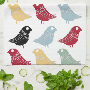 Linge De Cuisine Funky Retro Abstraits Oiseaux du milieu du siècle 