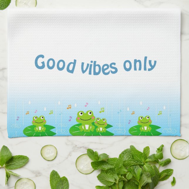 Linge De Cuisine Funny Happy Frogs et Good Vibes Only Text (Plié)