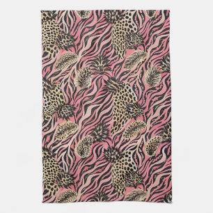 Linge De Cuisine Fusion d'imprimés d'animaux rose - Motif sans cout